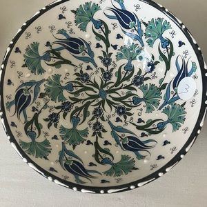 Blue and Green Hand Painted ceramic bowl. Collectible.